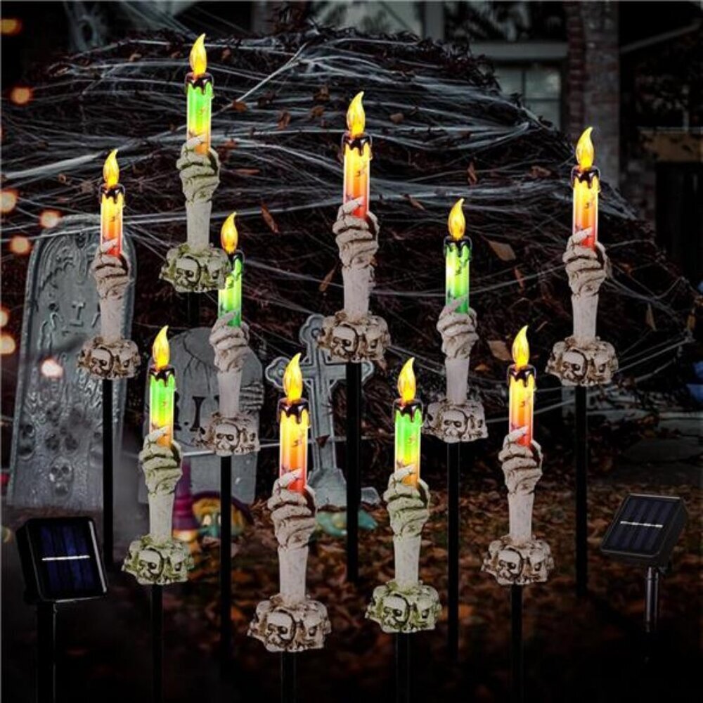 Halloween Pathway Lights, 10 Pack Skull Hand Candle Holder, LED Halloween